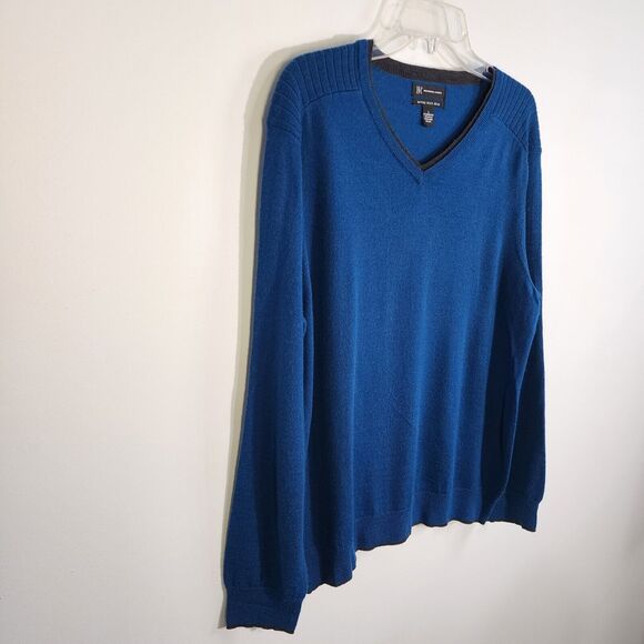INC International Concepts Sweater Large Blue V Neck Pullover Merino Wool Blend - Picture 4 of 7